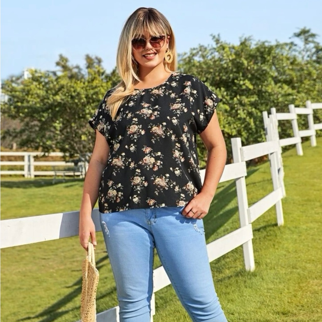 4/$20 Emery Rose Women's Size 4x (20) Black Floral Batwing Sleeve Blouse